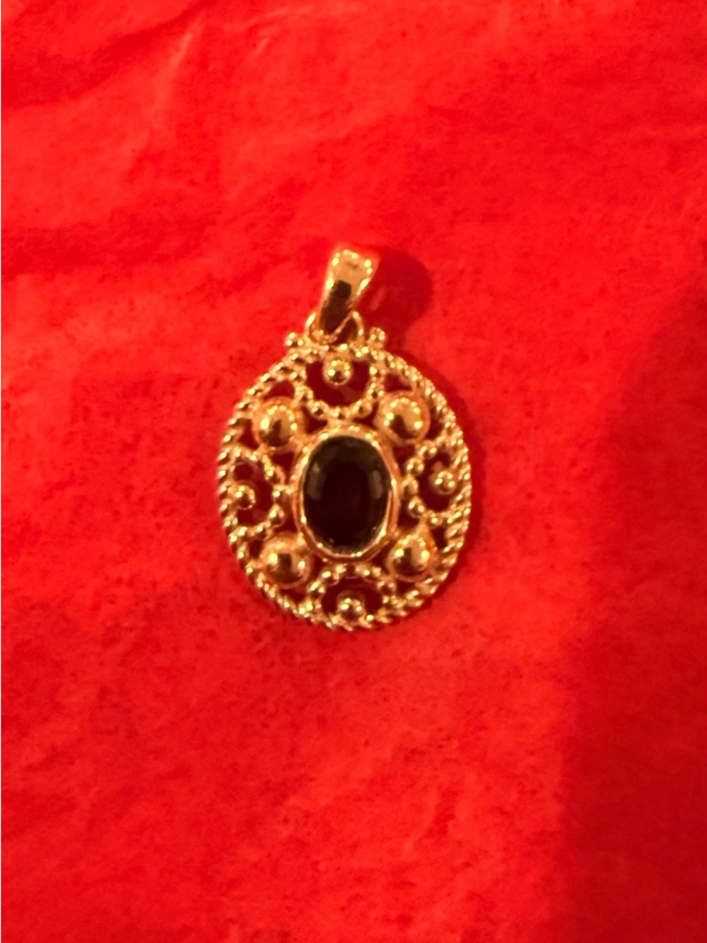 James Avery Gold Filigree Pendant with Red Stone